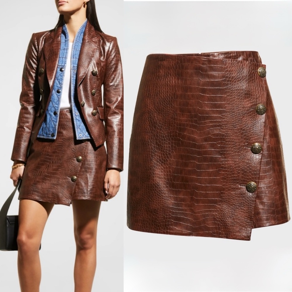 Veronica Beard Dinard Croc Embossed Mini Skirt
